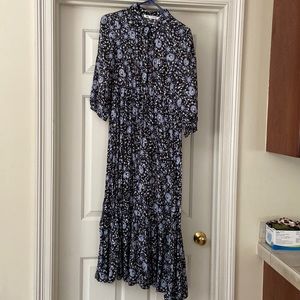 Zara Maxi Black and Light Blue Print Dress